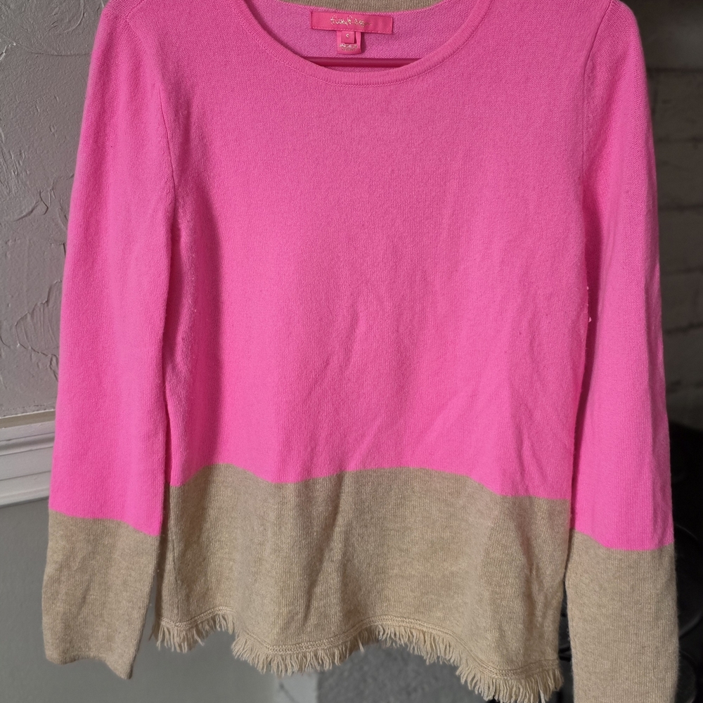 Lilly Pulitzer Pink and Tan Crew Neck Sweater